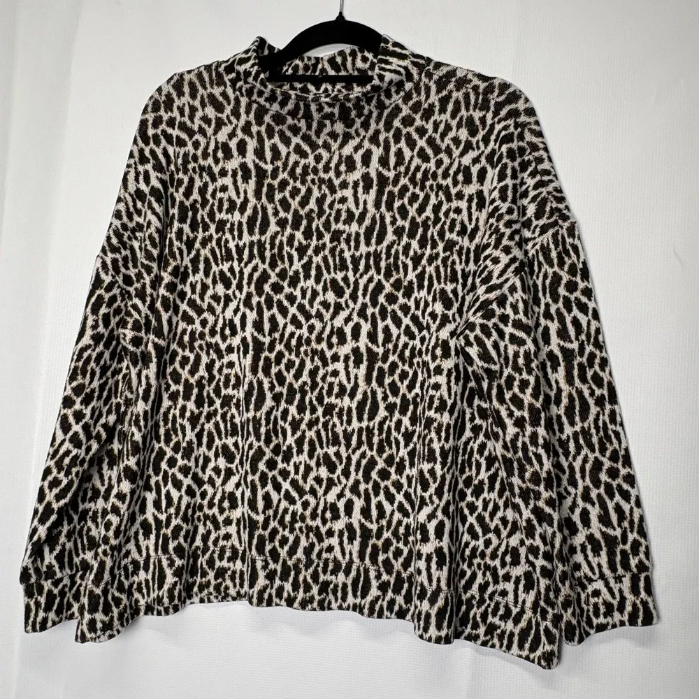 LOFT Plus Animal Print Mock Neck Knit Pullover Sweater Womens‎ 20/22 Classic